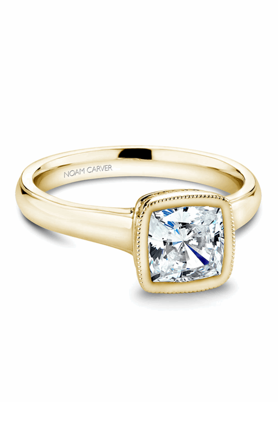 18K Yellow Gold Bezel Solitaire Cushion Engagement Ring