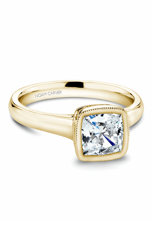 18K Yellow Gold Bezel Solitaire Cushion Engagement Ring