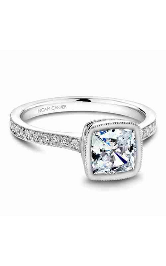 18K White Gold Bezel Sidestone Cushion Engagement Ring