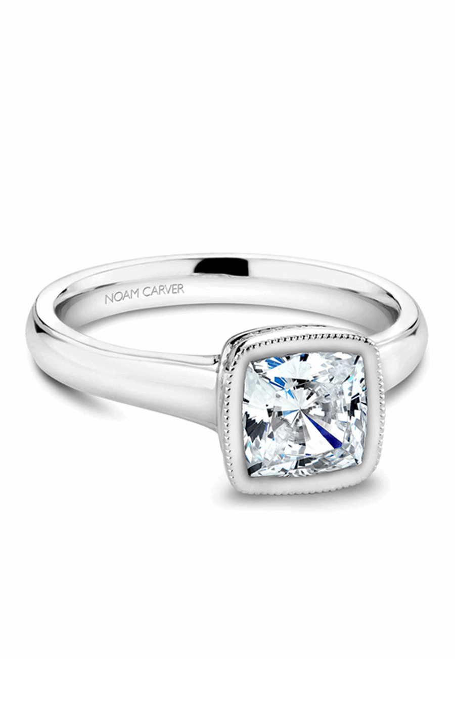 Platinum Bezel Solitaire Cushion Engagement Ring