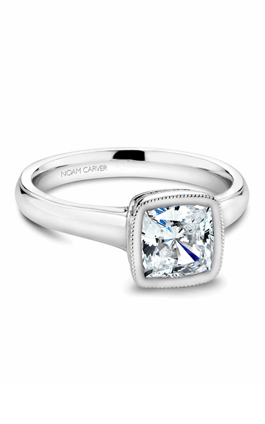 Platinum Bezel Solitaire Cushion Engagement Ring