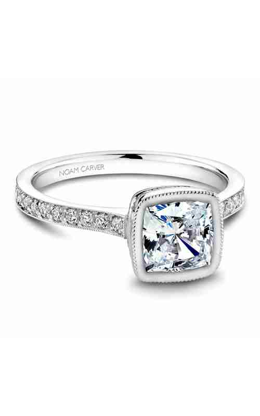 Platinum Bezel Sidestone Cushion Engagement Ring