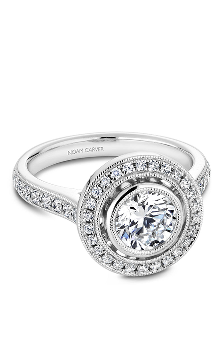 Platinum Bezel Halo Round Engagement Ring