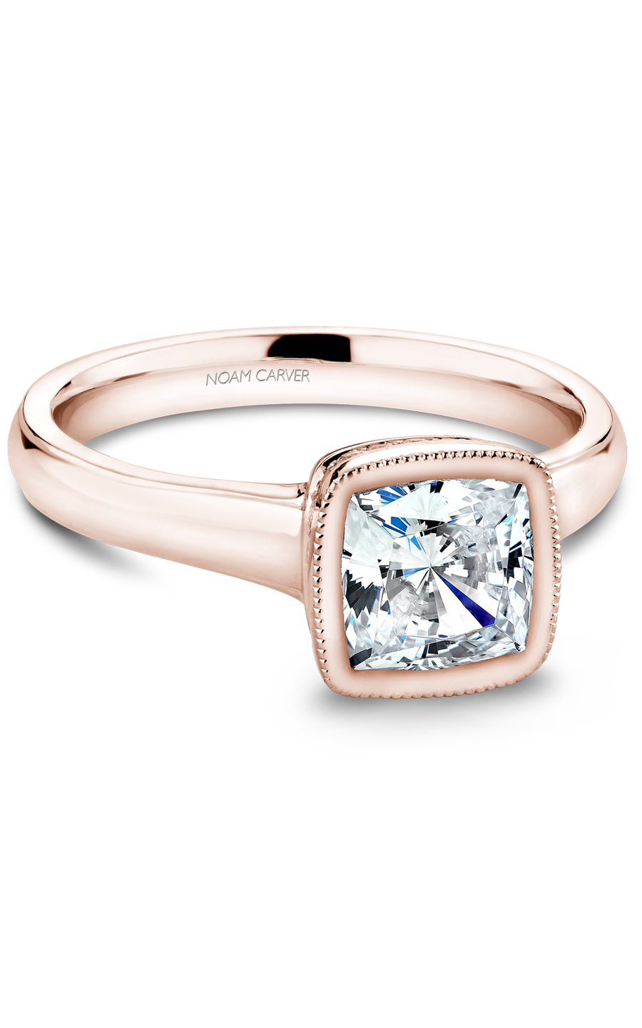 14K Rose Gold Bezel Solitaire Cushion Engagement Ring