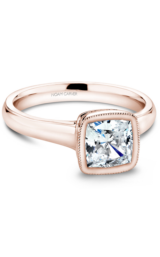 14K Rose Gold Bezel Solitaire Cushion Engagement Ring