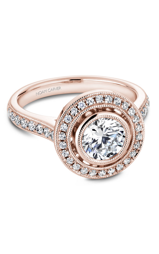 18K Rose Gold Bezel Halo Round Engagement Ring