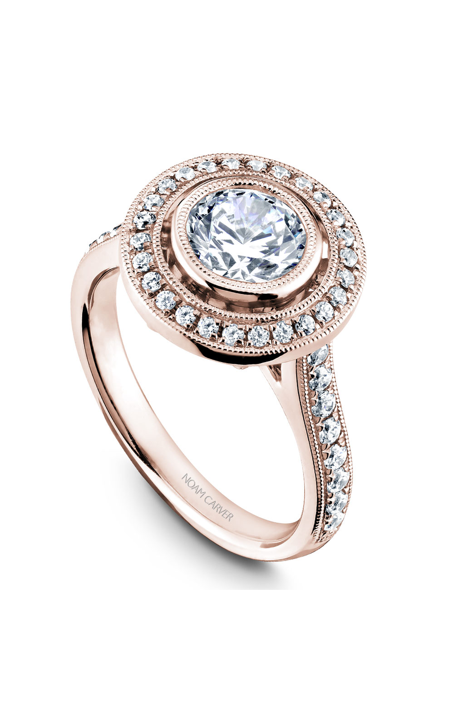 18K Rose Gold Bezel Halo Round Engagement Ring