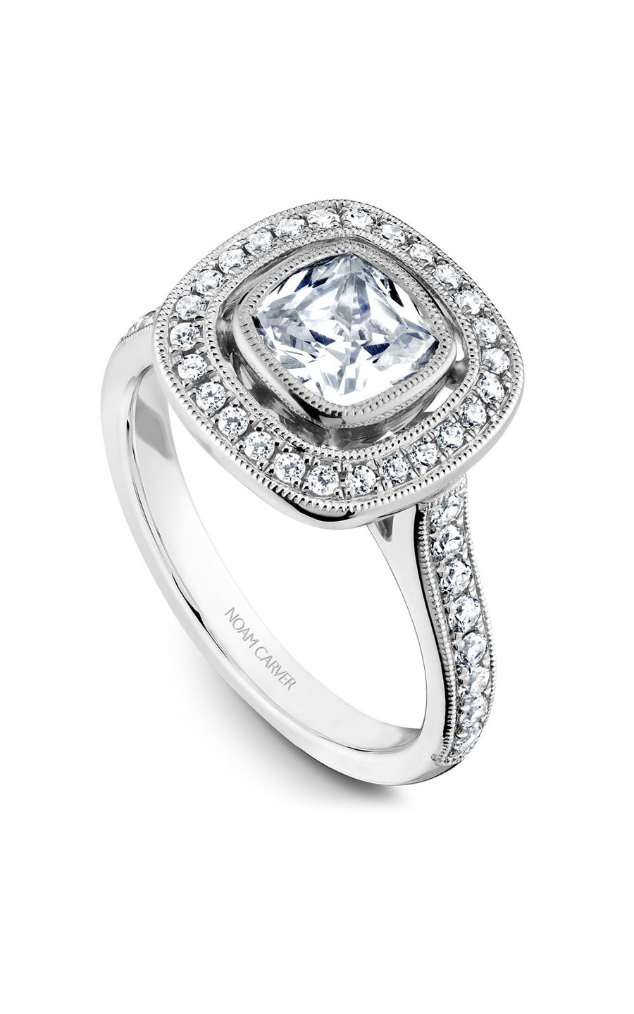 14K White Gold Bezel Halo Cushion Engagement Ring