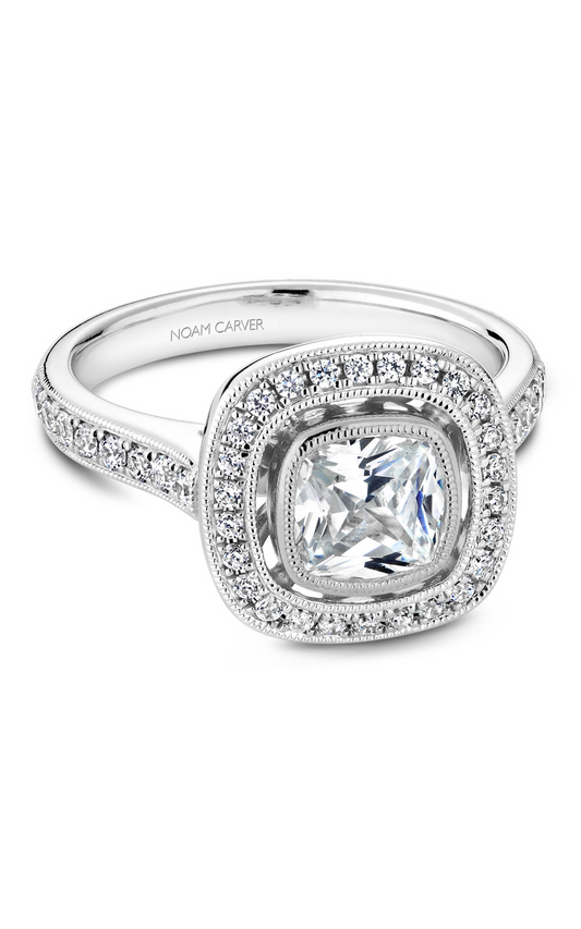 18K White Gold Bezel Halo Cushion Engagement Ring