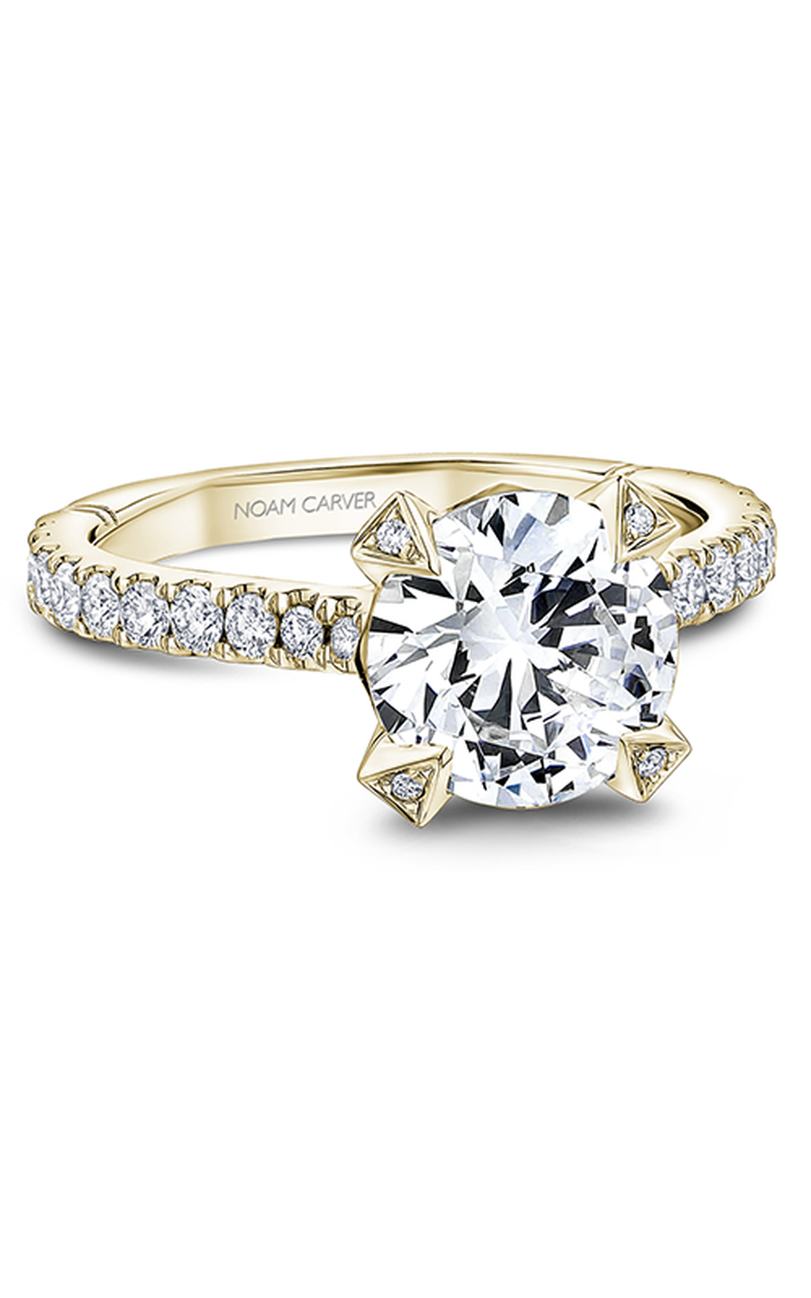 18K Yellow Gold Atelier Sidestone Round Engagement Ring