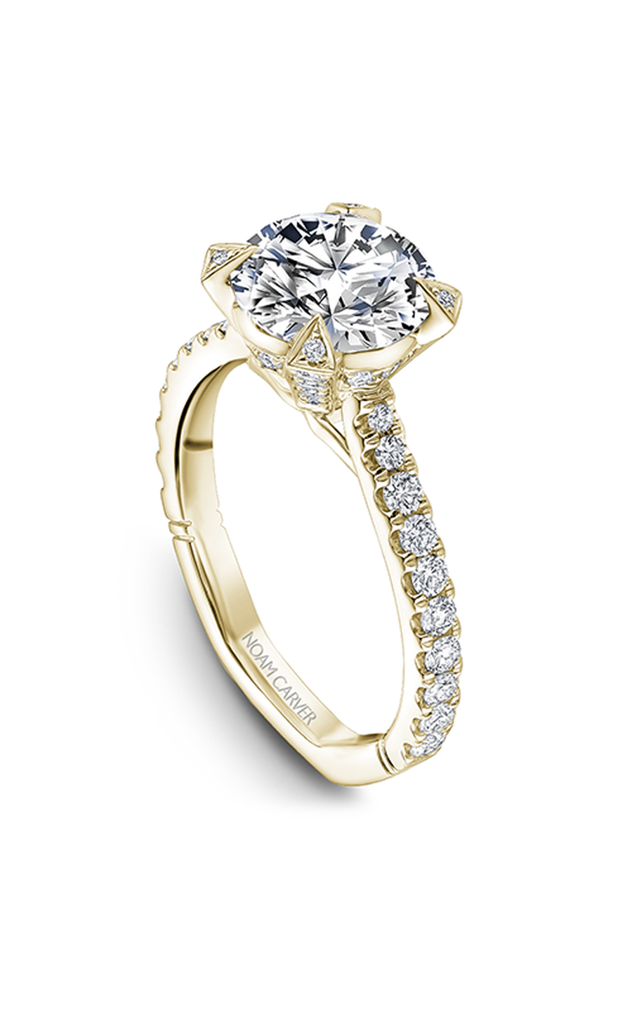 18K Yellow Gold Atelier Sidestone Round Engagement Ring