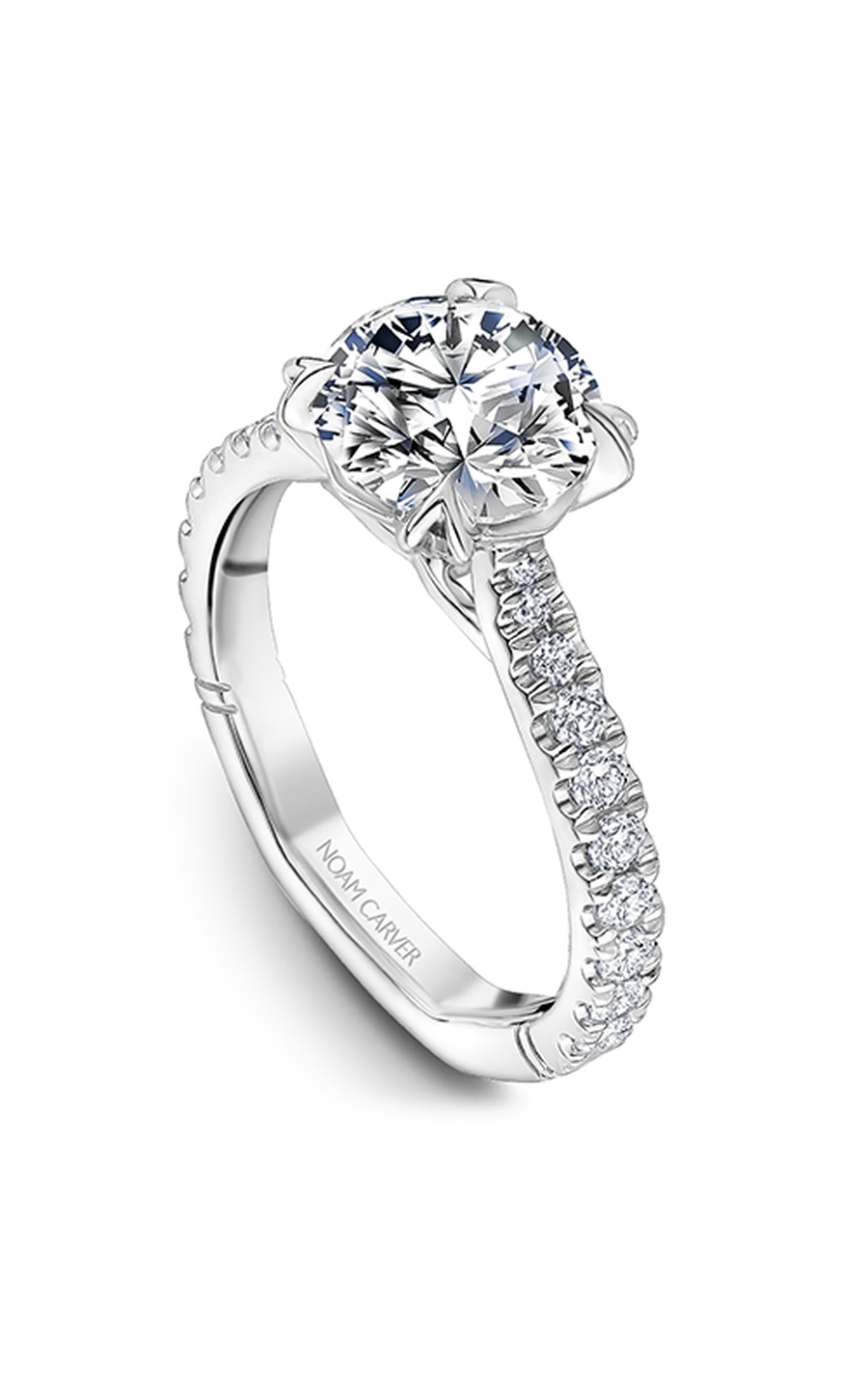 14K White Gold Atelier Sidestone Round Engagement Ring