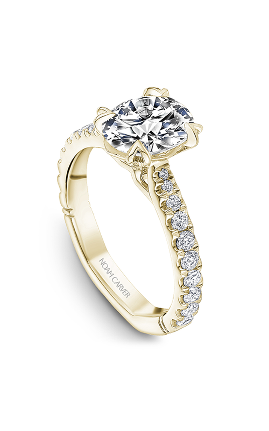 18K Yellow Gold Atelier Sidestone Oval Engagement Ring