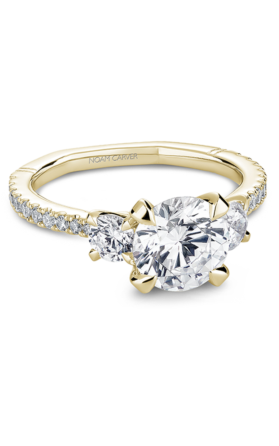 18K Yellow Gold Atelier Three Stone Round Engagement Ring