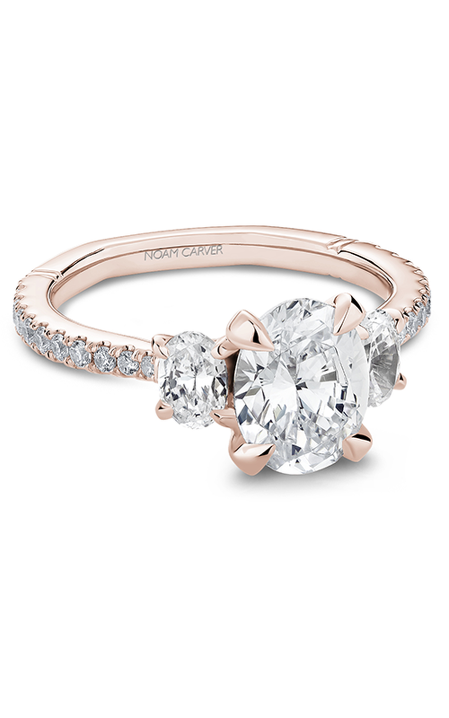 18K Rose Gold Atelier Three Stone Oval Engagement Ring