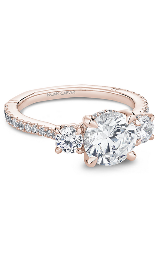 18K Rose Gold Atelier Three Stone Round Engagement Ring