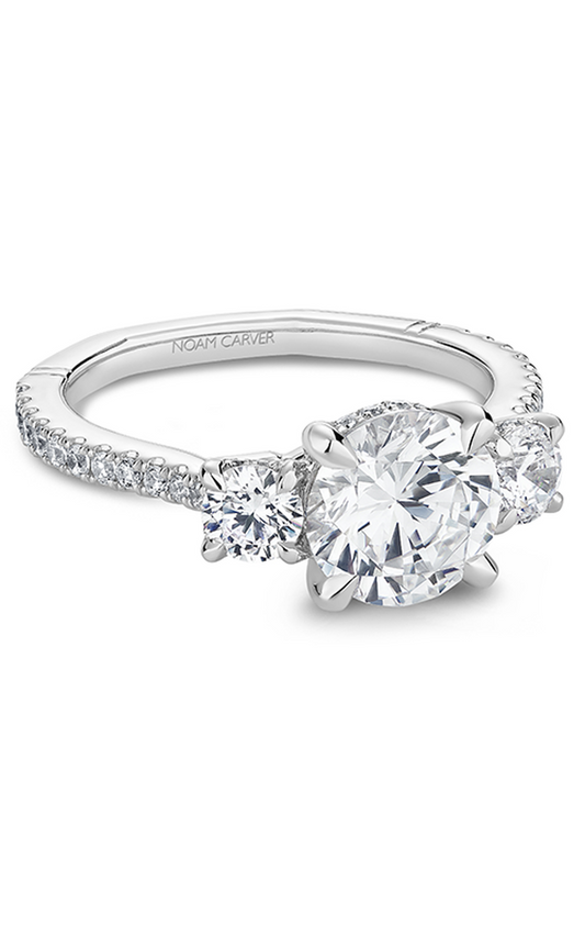 14K White Gold Atelier Three Stone Round Engagement Ring