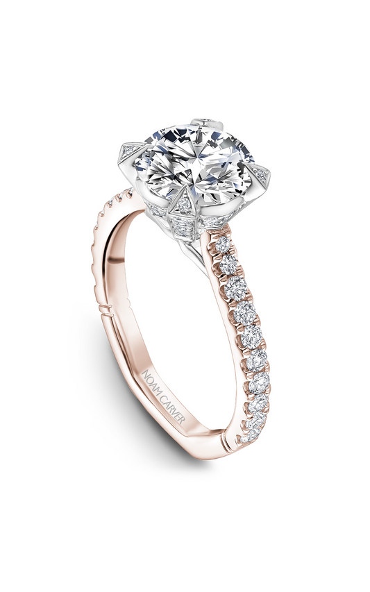 18K Rose Gold and Platinum Atelier Sidestone Round Engagement Ring