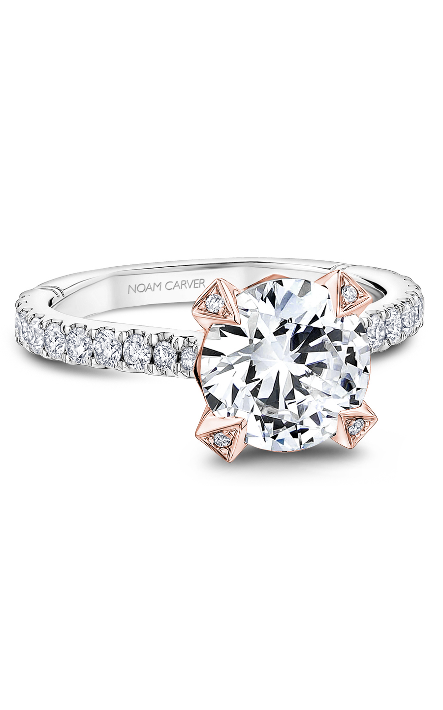 18K Rose Gold and Platinum Atelier Sidestone Round Engagement Ring
