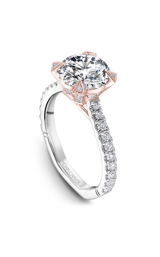 18K Rose Gold and Platinum Atelier Sidestone Round Engagement Ring