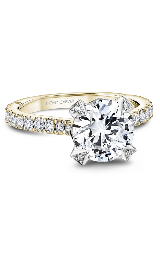 18K Yellow Gold and Platinum Atelier Sidestone Round Engagement Ring