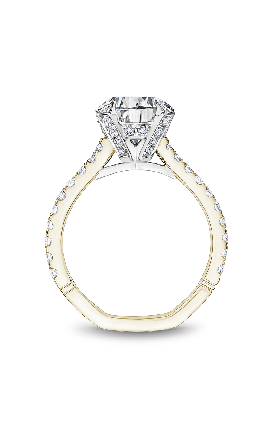 18K Yellow Gold and Platinum Atelier Sidestone Round Engagement Ring