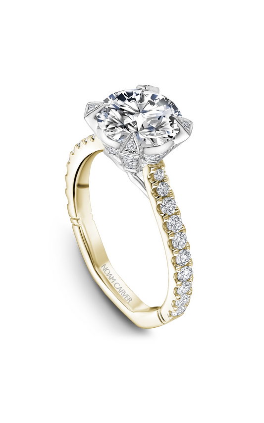 18K Yellow Gold and Platinum Atelier Sidestone Round Engagement Ring