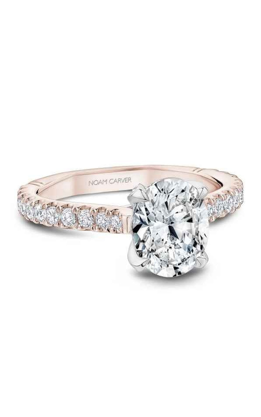 18K Rose Gold and 18K White Gold Atelier Sidestone Oval Engagement Ring