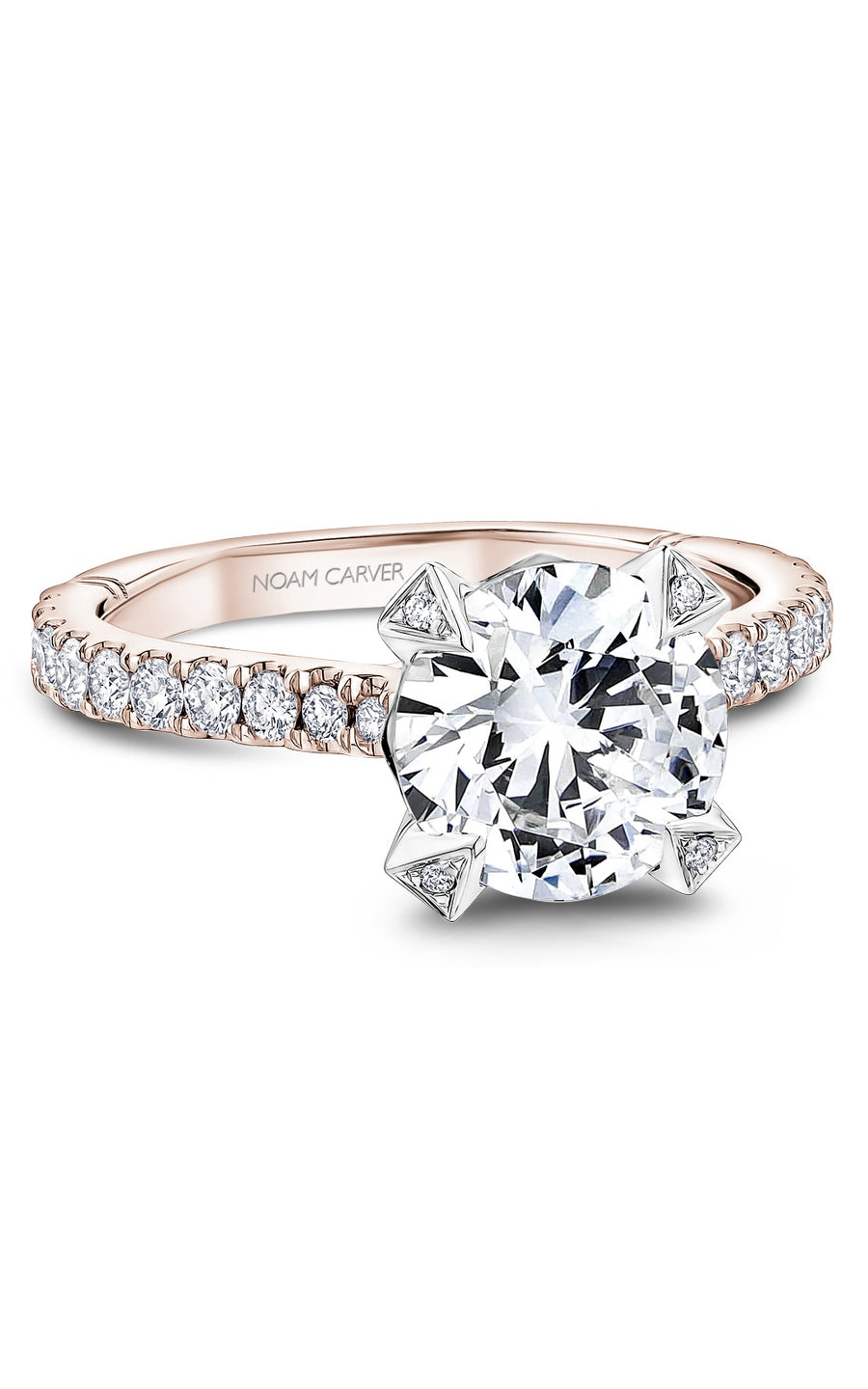 14K Rose Gold and 14K White Gold Atelier Sidestone Round Engagement Ring