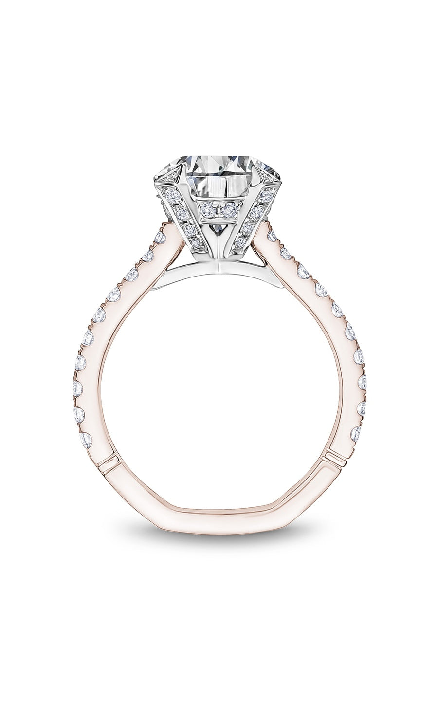 18K Rose Gold and 18K White Gold Atelier Sidestone Round Engagement Ring