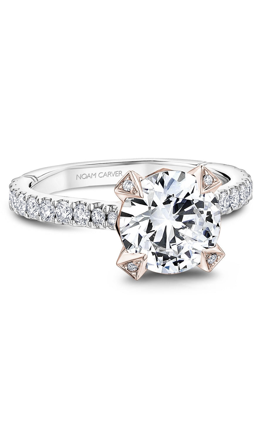 18K Rose Gold and 18K White Gold Atelier Sidestone Round Engagement Ring