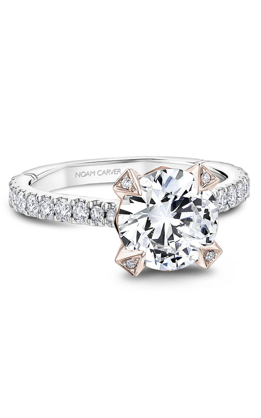 18K Rose Gold and 18K White Gold Atelier Sidestone Round Engagement Ring