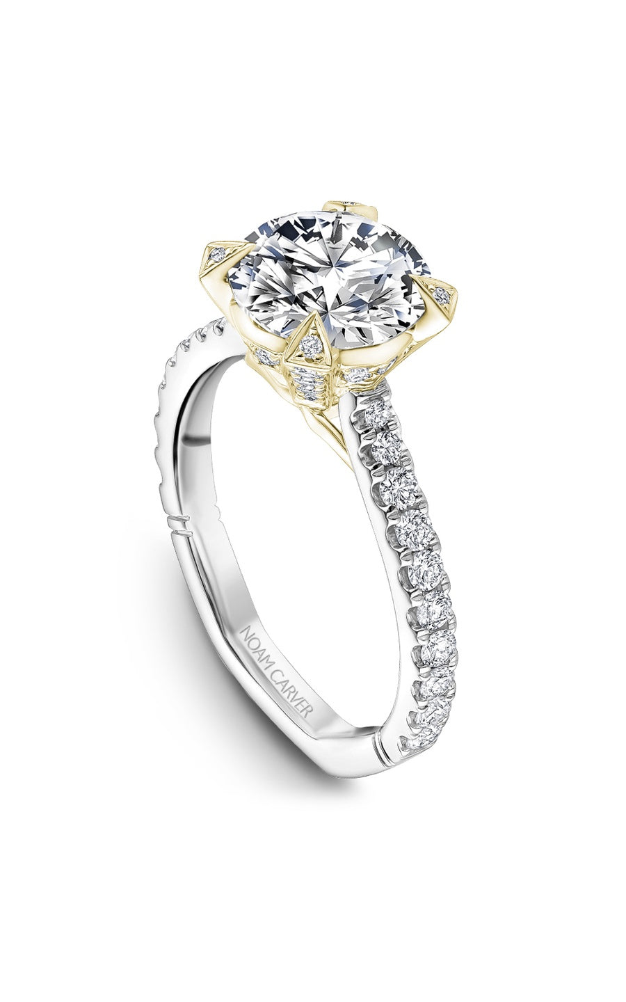 18K White Gold and 18K Yellow Gold Atelier Sidestone Round Engagement Ring