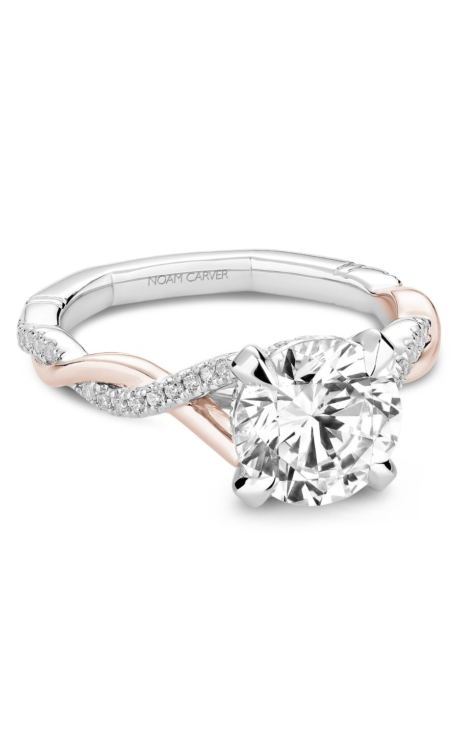 18K Rose Gold and Platinum Atelier Sidestone Round Engagement Ring