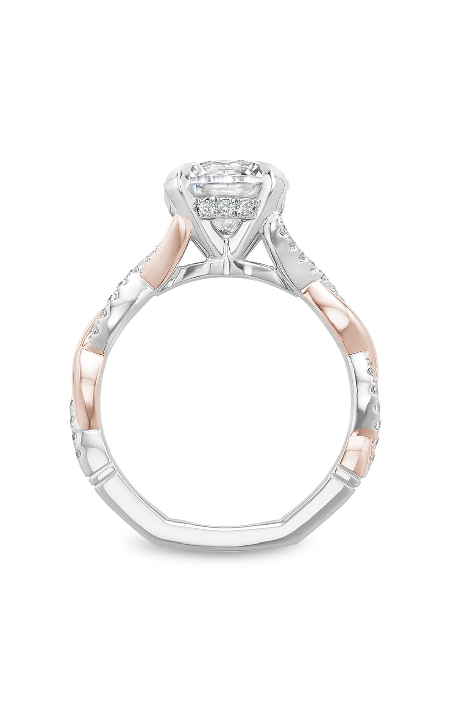 18K Rose Gold and 18K White Gold Atelier Sidestone Round Engagement Ring