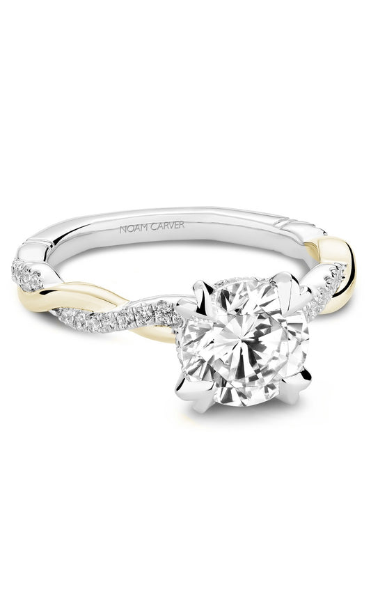 14K White Gold and 14K Yellow Gold Atelier Sidestone Round Engagement Ring
