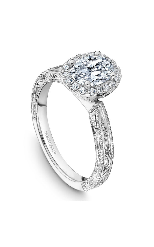 14K White Gold Halo Oval Engagement Ring