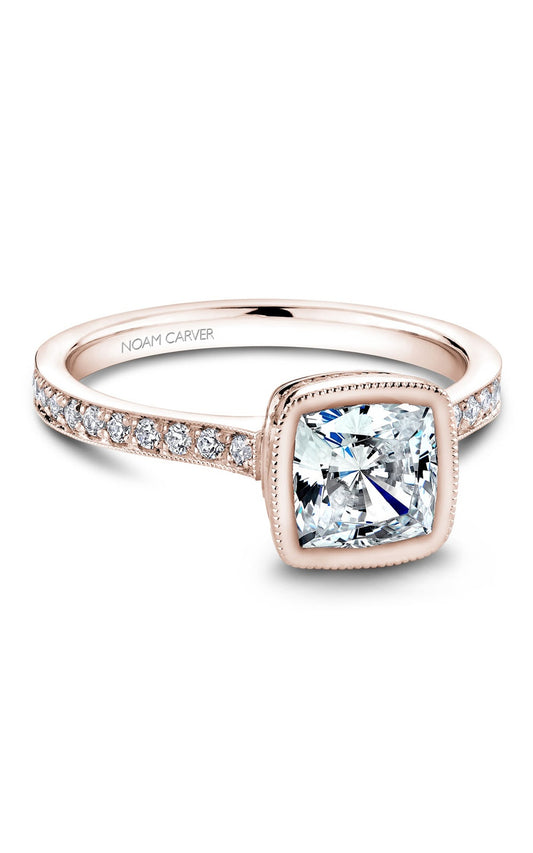 18K Rose Gold Sidestone Cushion Engagement Ring