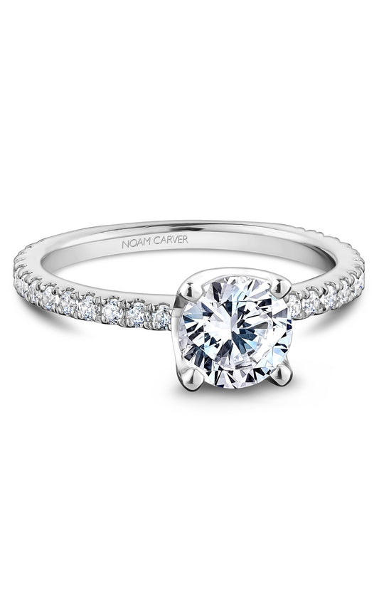 14K White Gold Sidestone Round Engagement Ring