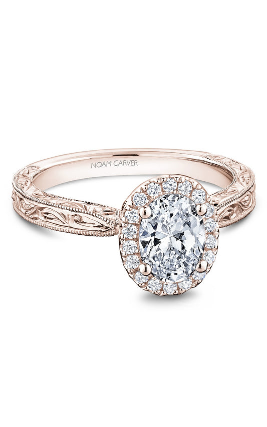 14K Rose Gold Halo Oval Engagement Ring