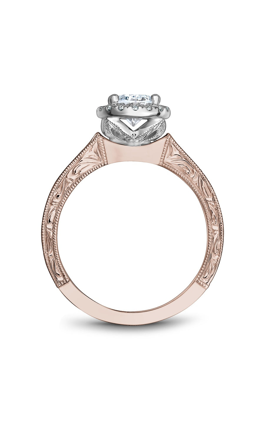 18K Rose Gold and 18K White Gold Halo Oval Engagement Ring