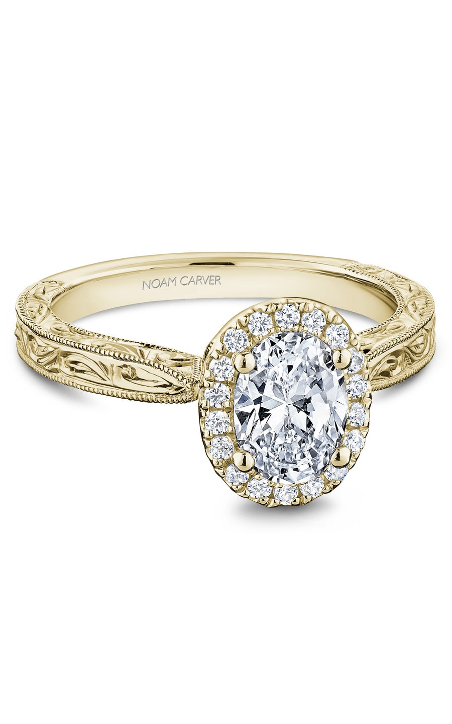 18K Yellow Gold Halo Oval Engagement Ring