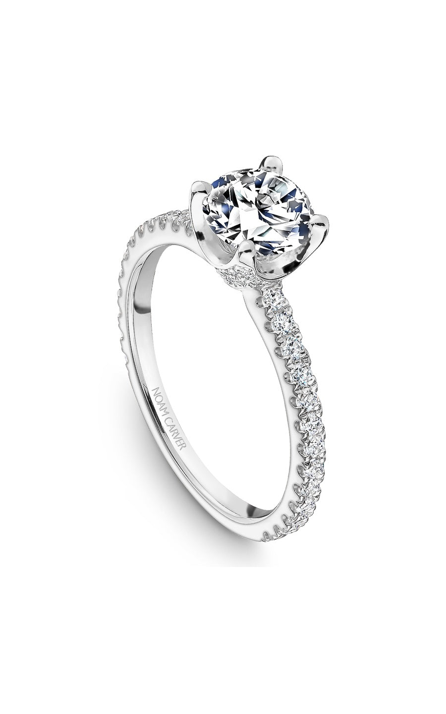 18K White Gold Sidestone Round Engagement Ring