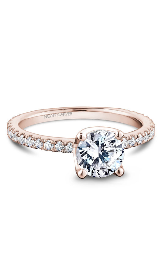 14K Rose Gold Sidestone Round Engagement Ring