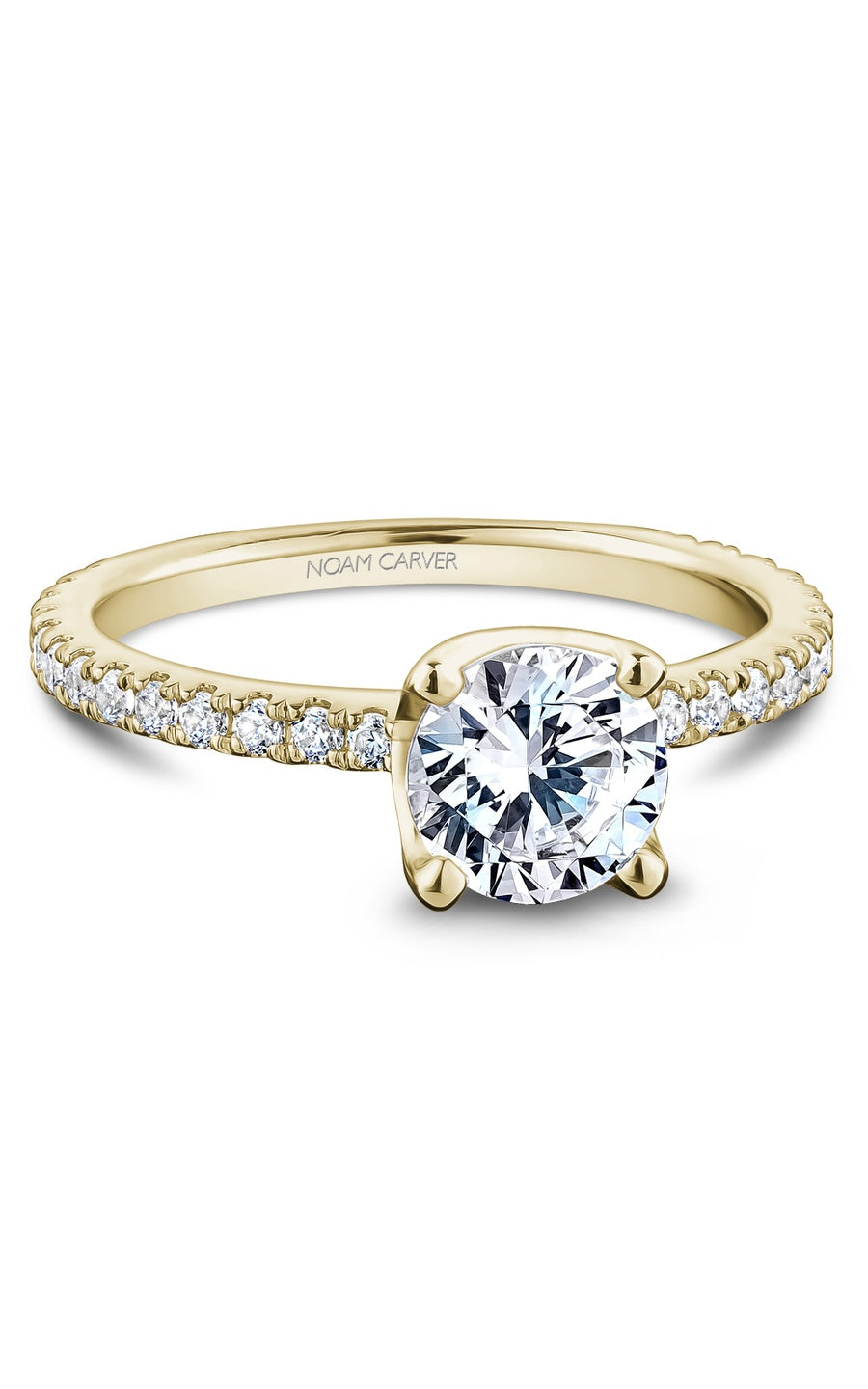 14K Yellow Gold Sidestone Round Engagement Ring