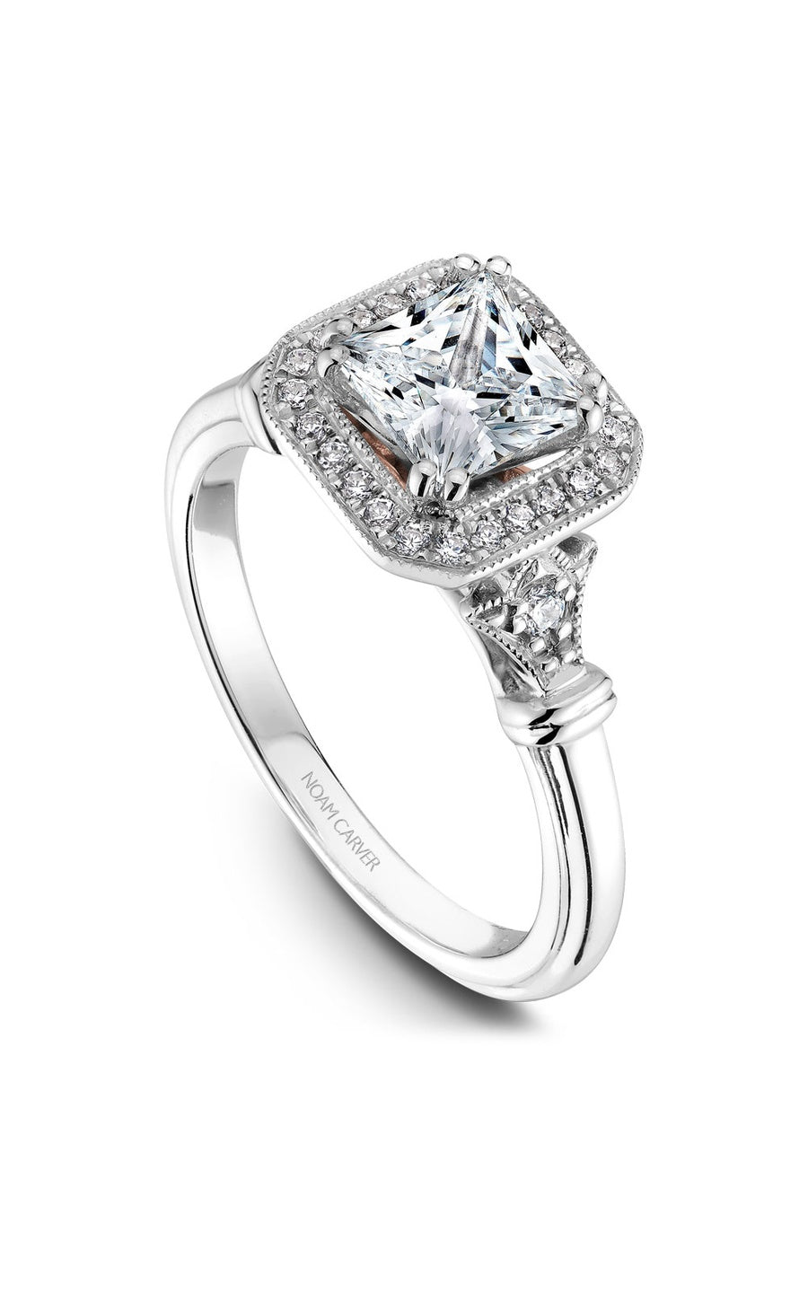 18K Rose Gold and 18K White Gold Halo Princess Engagement Ring