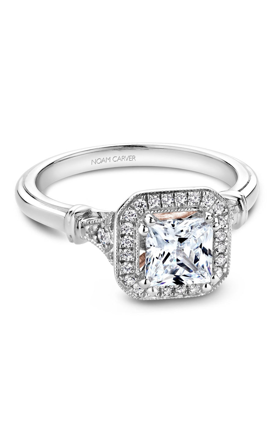 18K Rose Gold and Platinum Halo Princess Engagement Ring