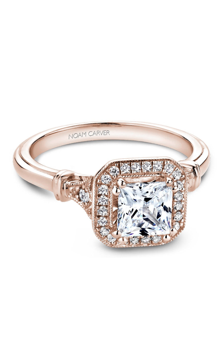 18K Rose Gold Halo Princess Engagement Ring