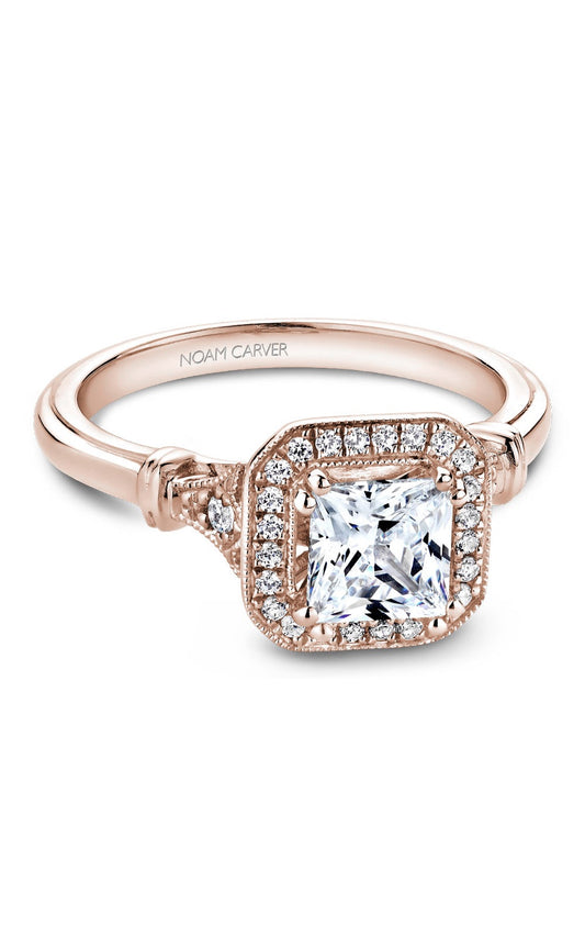 18K Rose Gold Halo Princess Engagement Ring