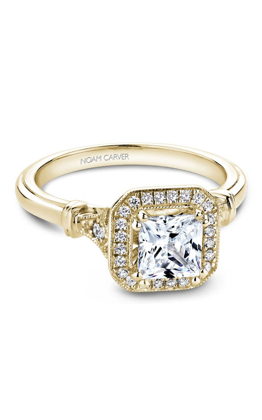 18K Yellow Gold Halo Princess Engagement Ring